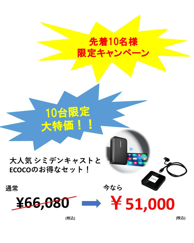 車快適セット2:シミデンCast(AI BOX)× TD20(チャージ式Wi-Fi 10GB)